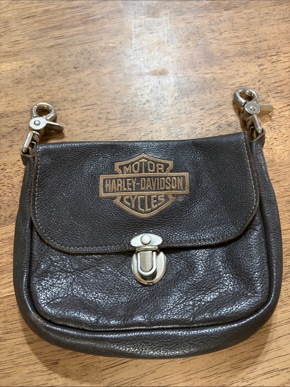 Harley-Davidson Dark Brown Leather Belt Pouch with Gold-Tone Hardware